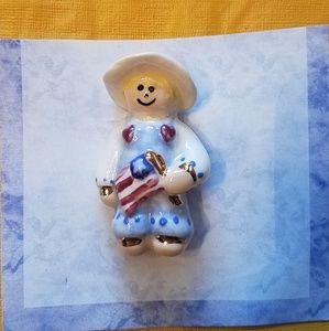 Patriotic ceramic pin farm boy with Flag Pin